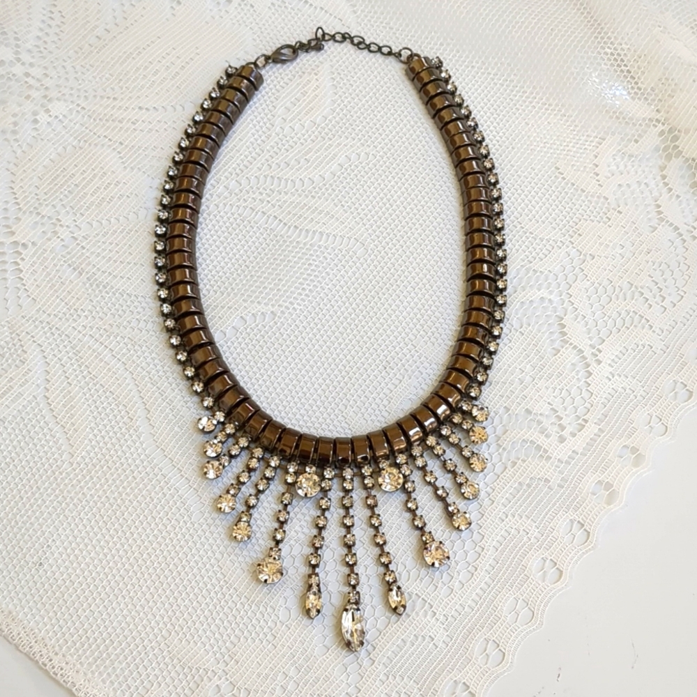 Chunky Metal And Rhinestone Glamour Statement Necklace